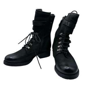 Miz Mooz Black Booties Leather Punk Goth Grunge SZ 36 Textured Lace Up White Fur